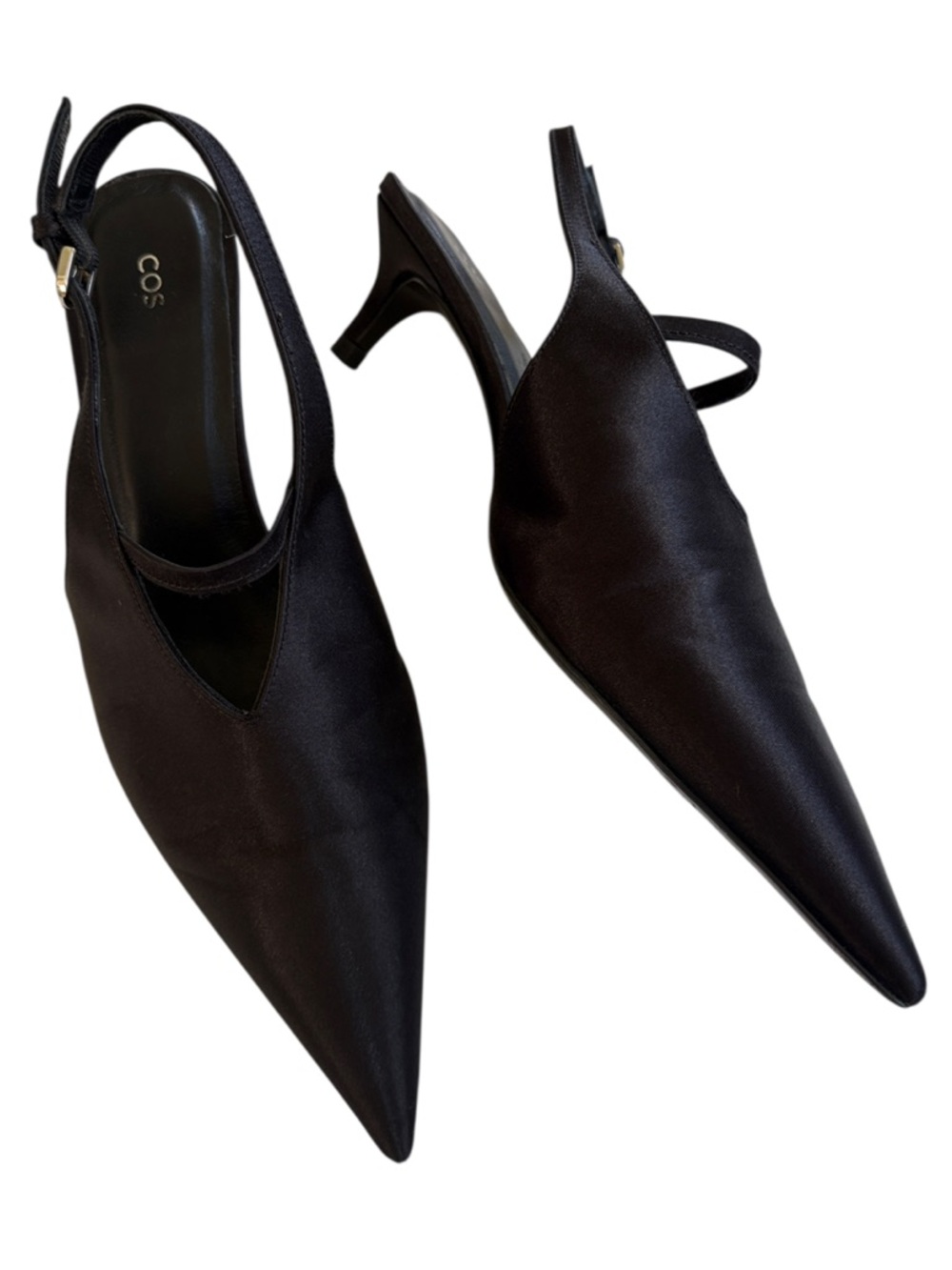 COS Pointed Toe Sling Back Kitten Heels Black Size 6
